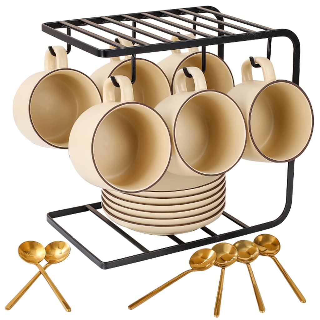 Tazas De Cafe Originales con Soporte Taza De Café De CeráMica Casera De Estilo Retro, Taza De Espresso Apilable con Plato, Taza De Desayuno con Textura Mate, Conjunto De Estilo JaponéS