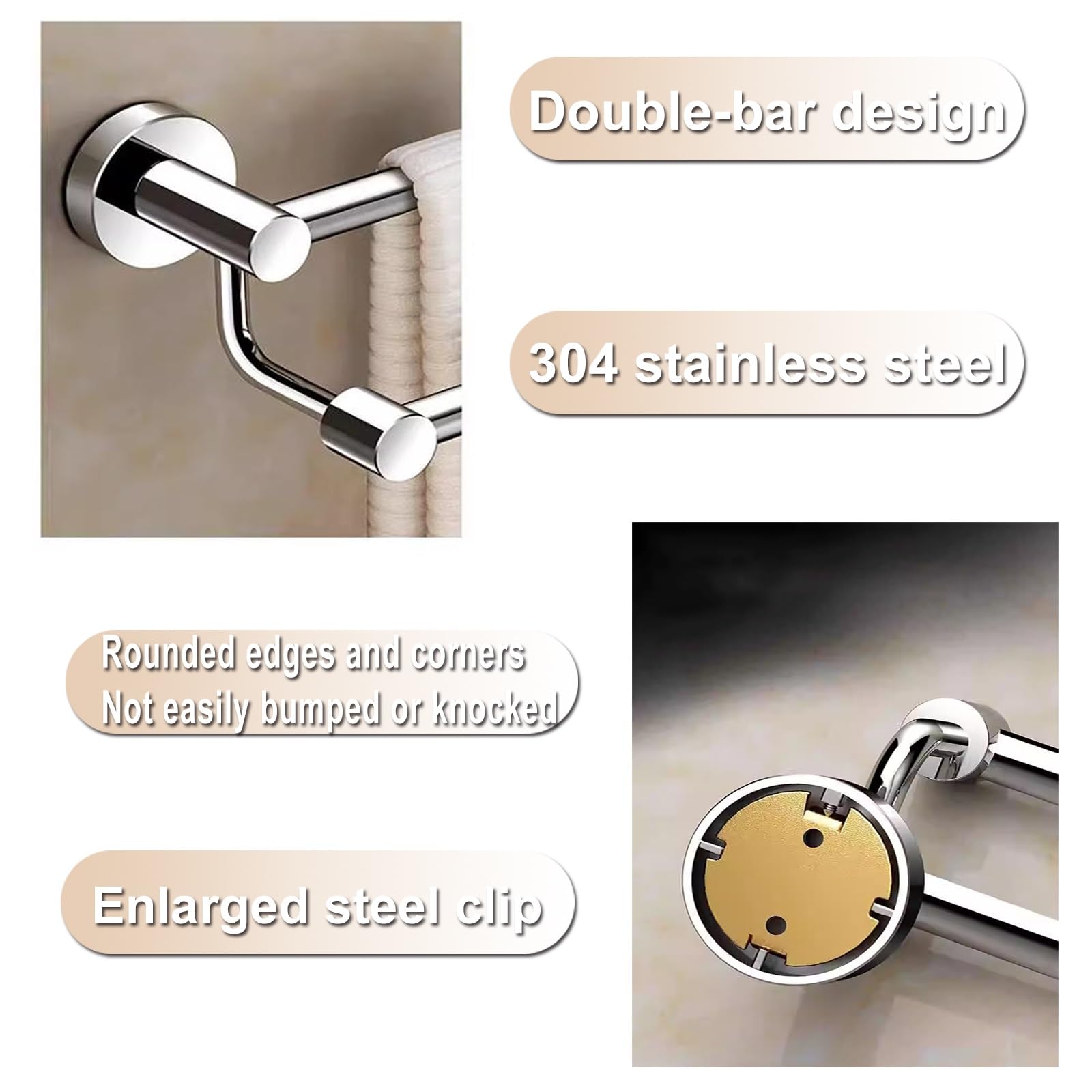Toalleros de Baño, Toallero de Pie, Fabricado en Acero Inoxidable 304, Este Diseño de Doble Barra Combina Almacenamiento y Estética(90cm/35in)