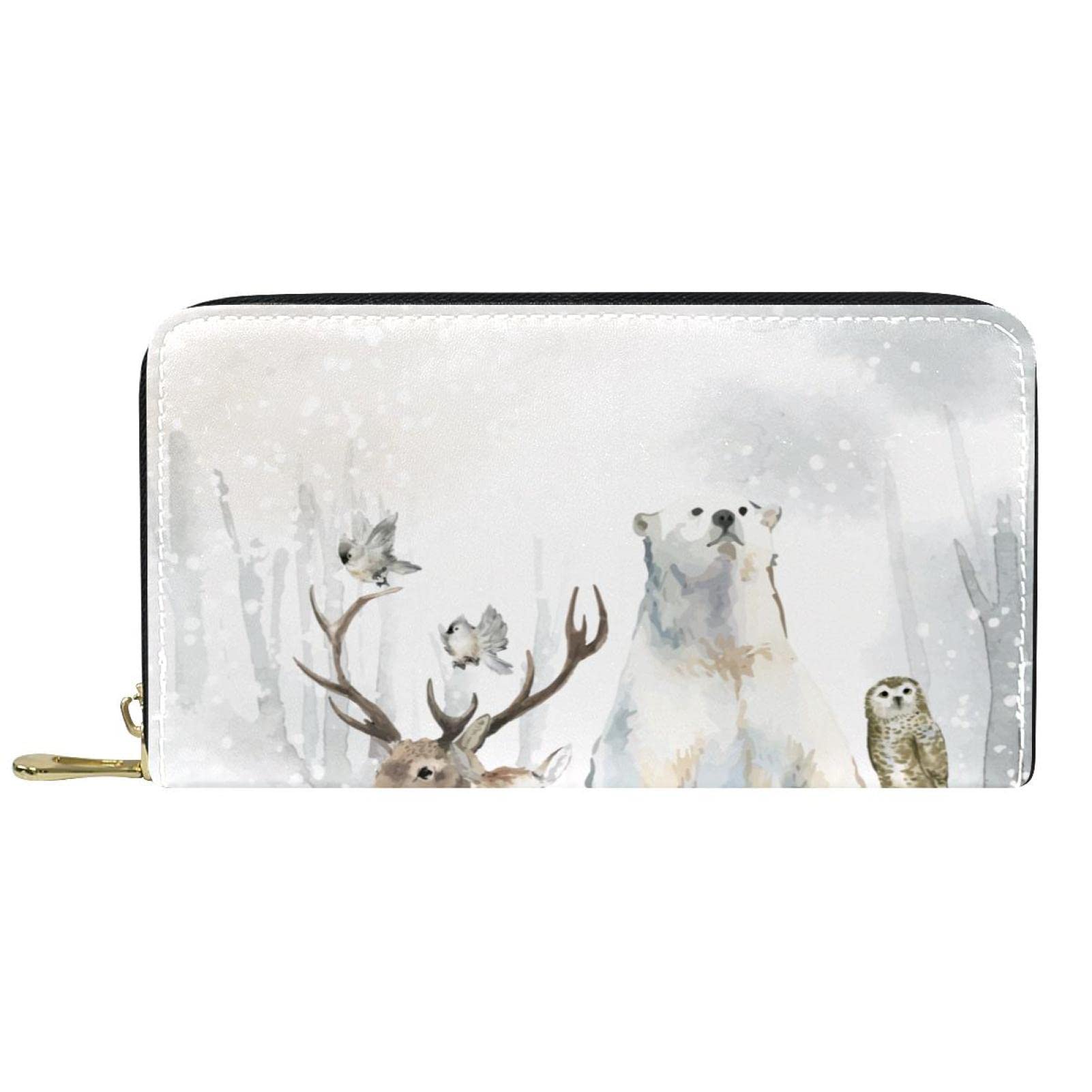 Cartera de cuero con cremallera larga para invierno, nieve, animales, bosque, Varios colores, 20.5x2.5x11.5cm/8.07x1x4.53 in, Classic