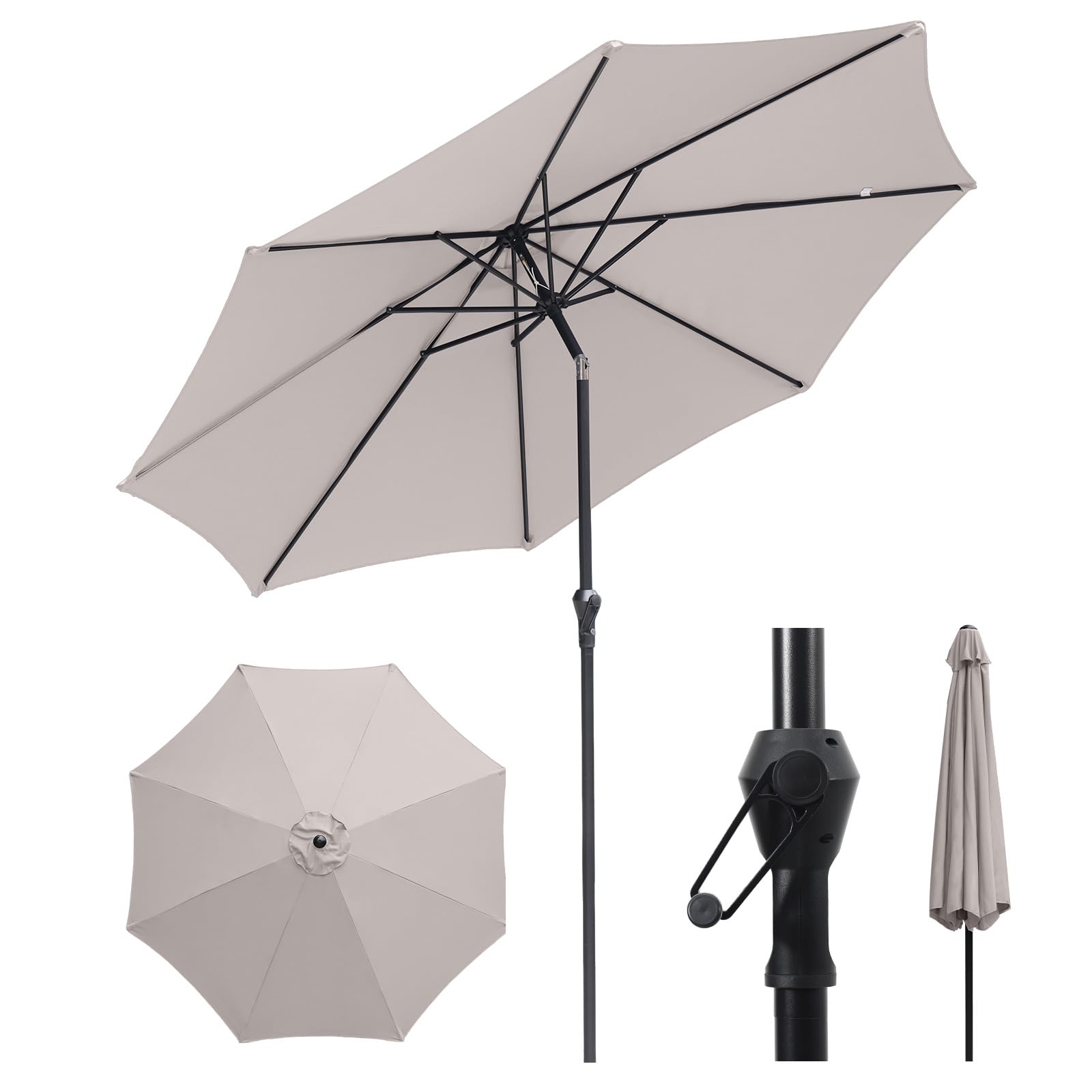 Sekey 3m Garden Parasol with Crank and Tilt, UV50+ Sun Protection & Water-Resistant Outdoor Patio Umbrella, Heavy-Duty Ribs - Ideal for Garden, Decking, Balcony & Terrace, Taupe