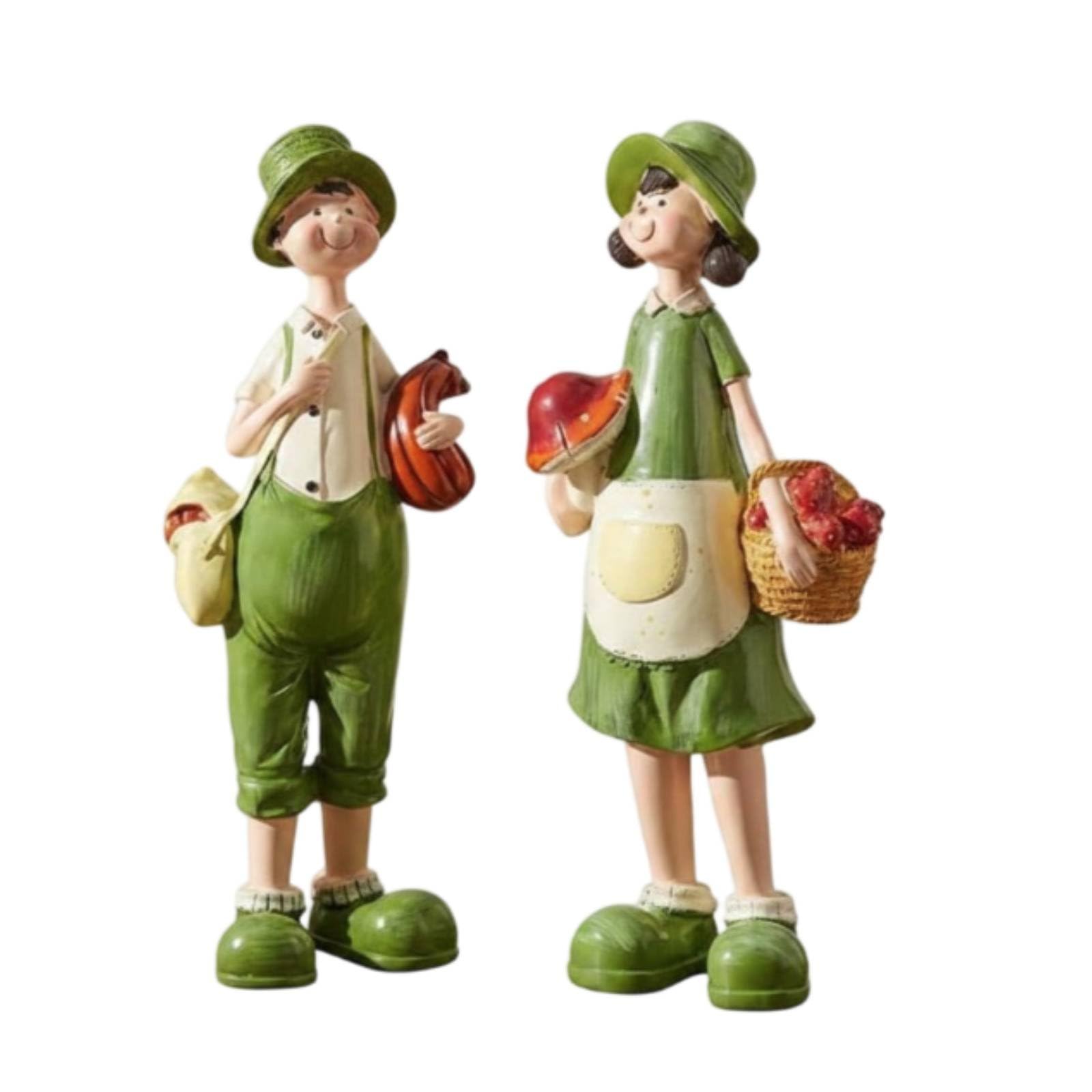 2 Pezzi Statuette Coppia Figurine Statue Coppia Scultura Amanti in Resina Stile Country con Verdi Adatta per Scaffale Camera da Letto Studio Soggiorno Angoli Tranquilli