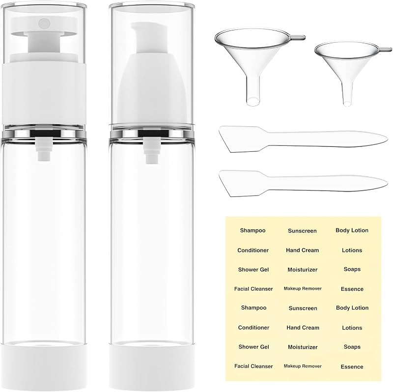 Rusikia Frascos Recarregáveis com Bomba Airless em Acrílico Transparente, 50 mL, Pacote com 2