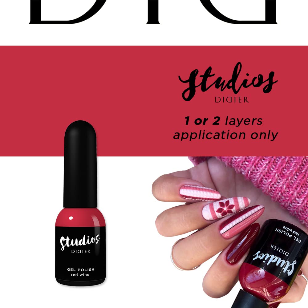 DIDIER LAB Premium Studios Smalto Semipermanente Unghie - Red Wine - Gel Polish UV LED TPO Free - Lunga Durata e Facile da Usare - Alta Pigmentazione - Smalto Gel Soak-Off Resistente - 8ml - 3