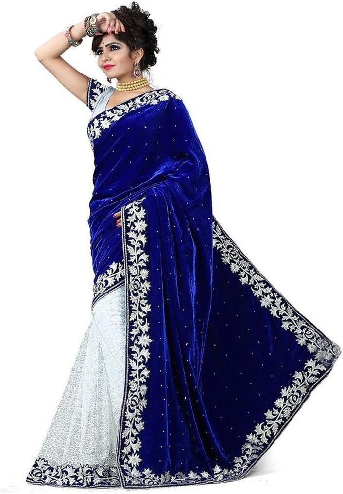 daksfashion Women's Bollywood Embroidered Ethnic Indian Saree Free Size Blue