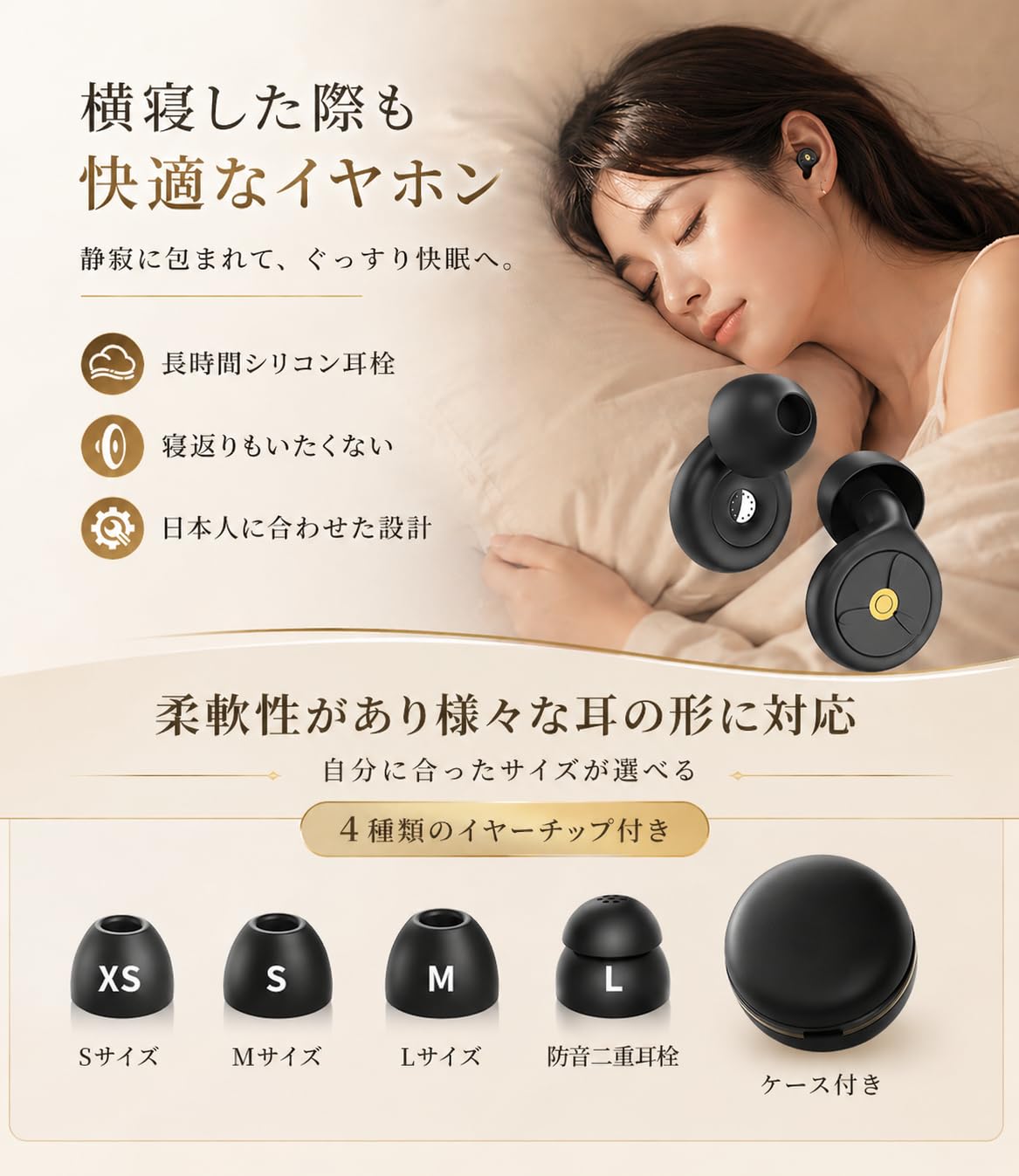 Rikuto 耳栓 睡眠用 みみせん 完全遮音 ノイズリダクション 耳の突破完全遮音 アラームが聞こえる耳栓 水洗い可能 安眠 聴覚過敏 耳せん めざまし いびき防止グッズ 勉強 仕事用/勉強/ライブ/旅行/機内用 収納ポーチ付 XS ·S ·M ·二重（ブラック） - 4
