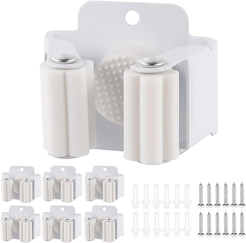 Verdenu Paquete de 6 soportes de pared para escoba, soporte de pared para trapeador y escoba, soporte de escoba de acero inoxidable con tornillos,