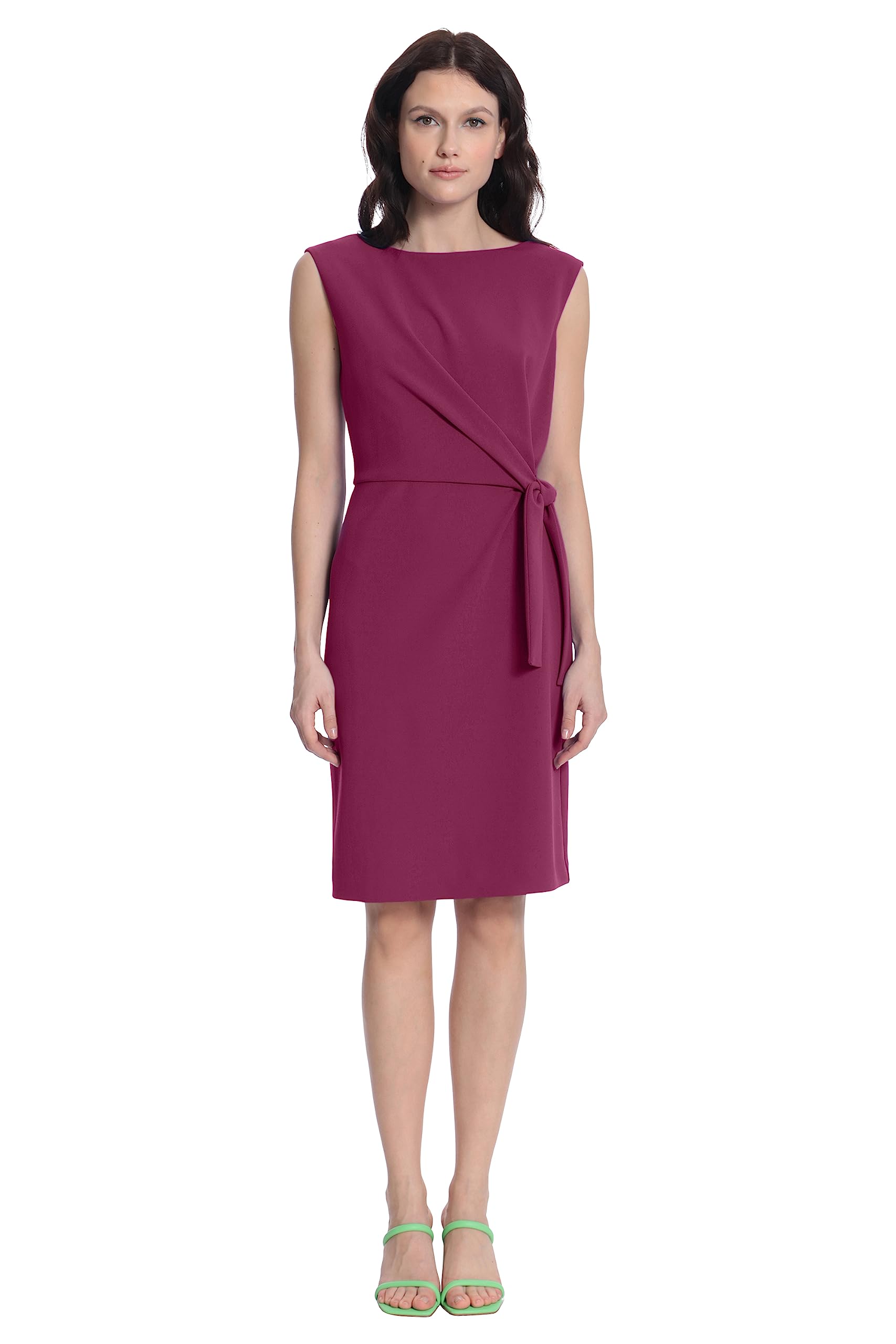 Donna Morgan Women's Sleeveless Boatneck Dress - Side Gathering & Tie Waist - View #9