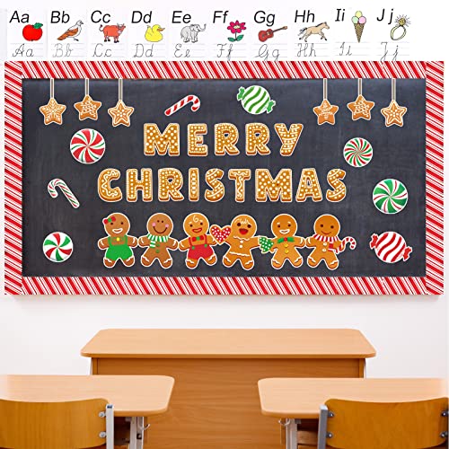 Image of Whaline Christmas Gingerbread Bulletin Board Decorations Set Gingerbread Man Candy Cane Cutouts Merry Christmas Cutouts Cute Classroom Decor for Xmas Winter Holiday School Home Wall, 76Pcs