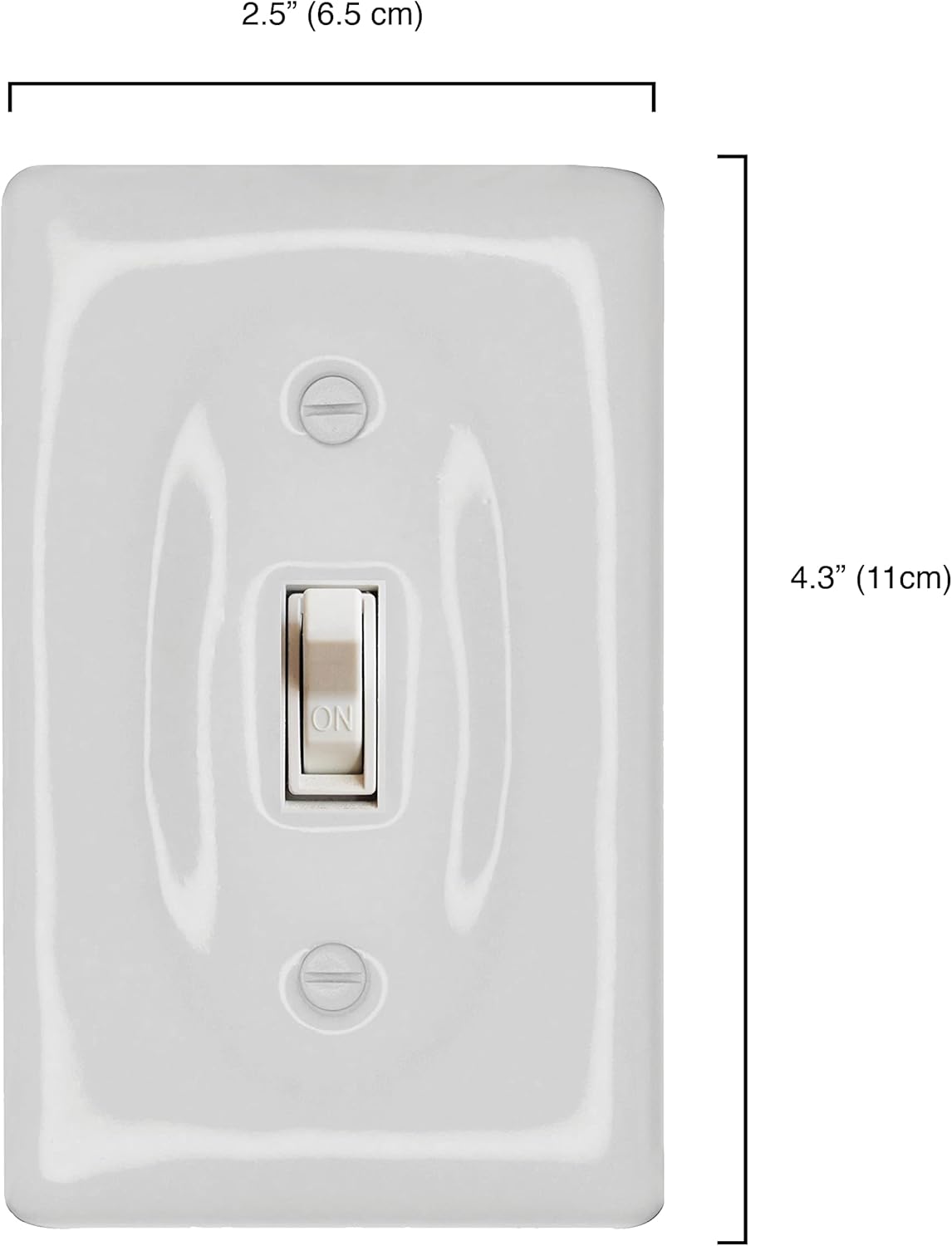 Porcelain Decorative Wall plate, Glazed White, Single Toggle, (4.5" x 2.75" x .375"), for a classy vintage, retro, or modern look._3002T