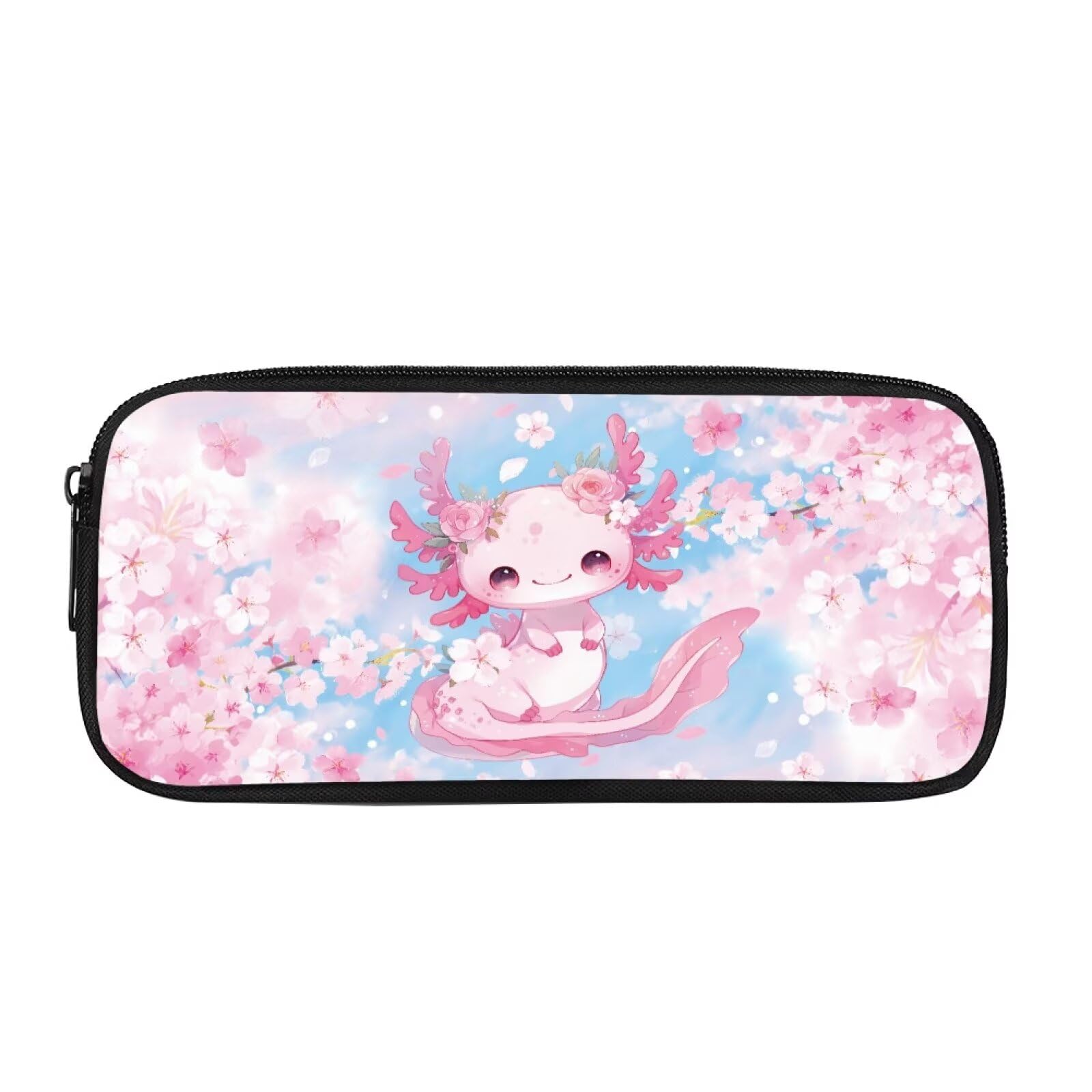 HUGS IDEA Axolotl Pencil Box Kawaii Pencil Pouch Large Zipper Stationery Holder Portable Pen Bag for Axolotl Fans Teen Girls Primary School Office Travel Station Storage