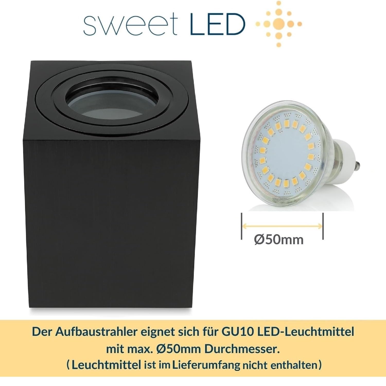Sweet Led Set di 4 faretti da incasso GU10, IP44, rettangolari, colore nero spazzolato, adatti per bagno e ambienti umidi, faretto da incasso in alluminio 230 V, faretti da soffitto senza lampadina