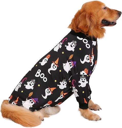 HDE Pijama de una pieza para perro, ligero, para perros M-3XL, lindos fantasmas, talla XL