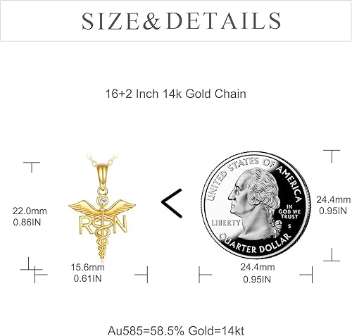 Vista 4 de KECHO Collar de enfermera de oro real de 14 quilates para mujer, colgante de estetoscopio de oro fino, joyería de regalo de cumpleaños