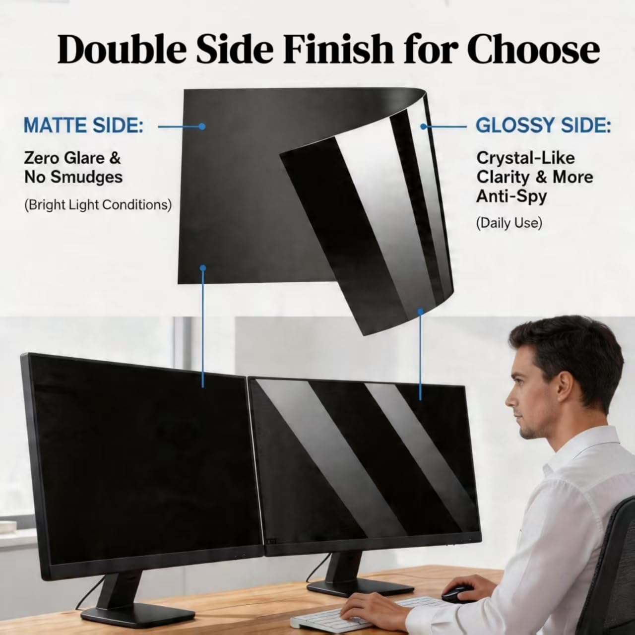 2 Pack 24 Inch 16:9 Computer Privacy Screen Filter, Anti-Scratch Anti-Spy Anti-Glare Blue Light Blocking Protector, ideal for home office and workplace use