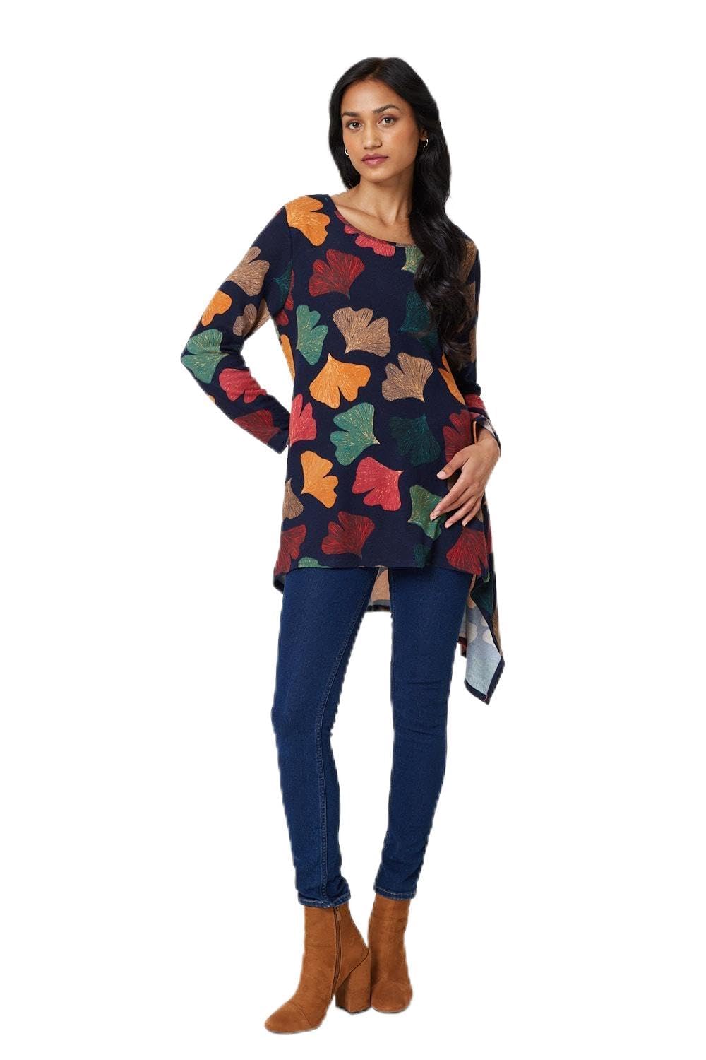 Izabel London Women's Blue Leaf Print High Low Tunic Top In | Size: 8