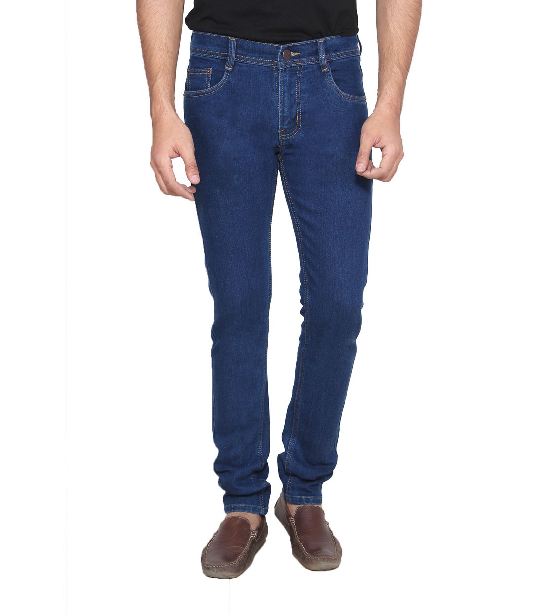 EditLookMen's Slim Fit Mid Rise Jeans, Dark Blue