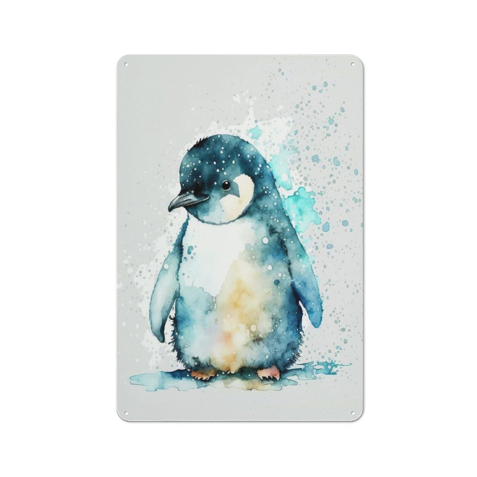 Junmoney Style-10 Cute Watercolour Penguin Workshop Style Metal Wall Decor 30X20cm, Decorative Metal Plaque For Garage, Hobby Room, Office Or Man Cave