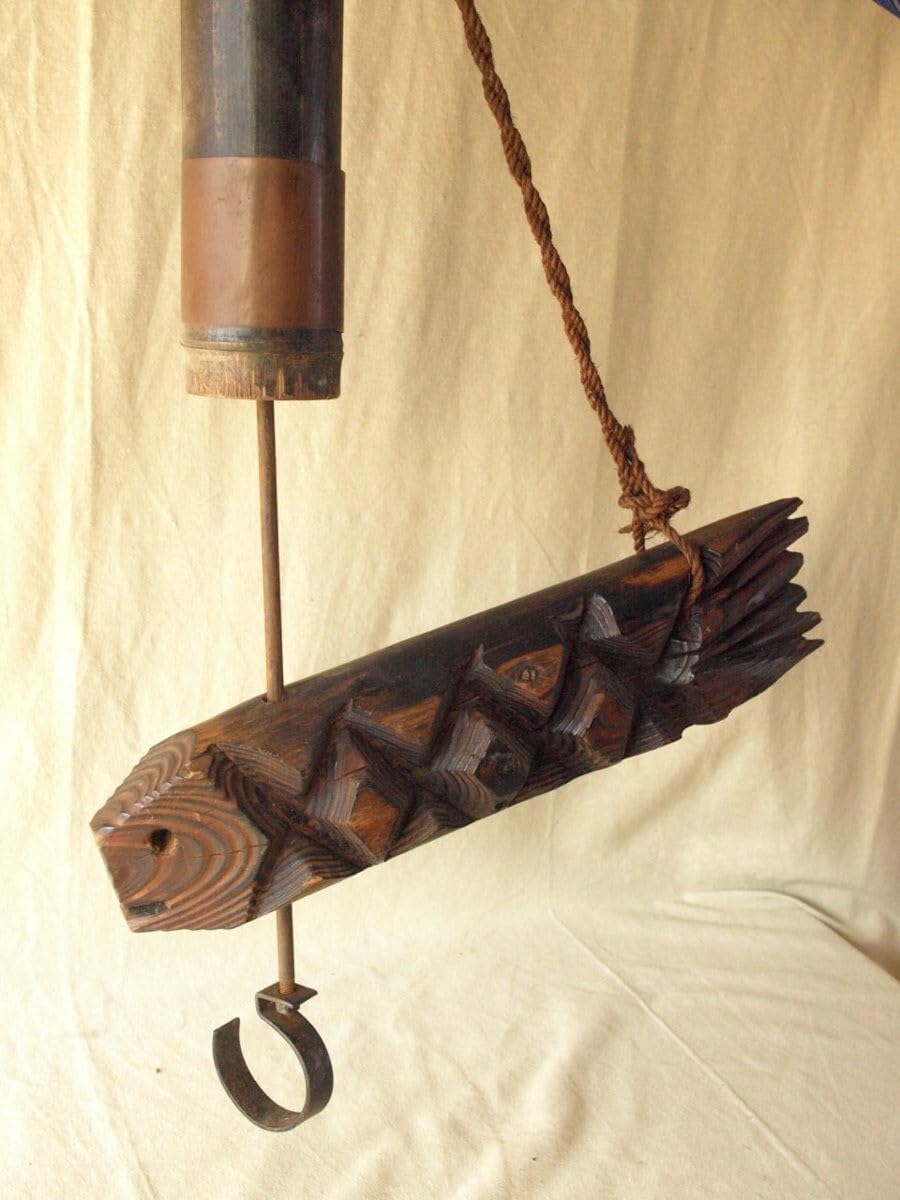 Amazon.co.jp: 明治 大正時代 用の美 魚型自在鉤100cm 杉材魚型横木