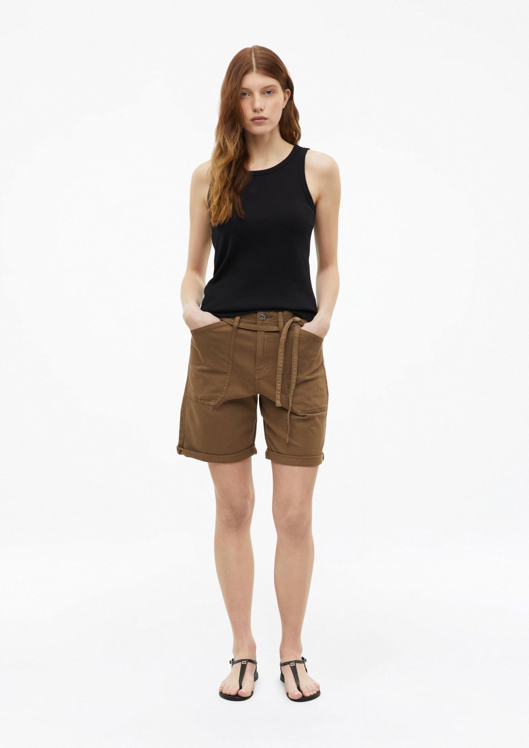 s.Oliver Damen Jeans Short mit Bindegürtel, Wide Leg 2178654