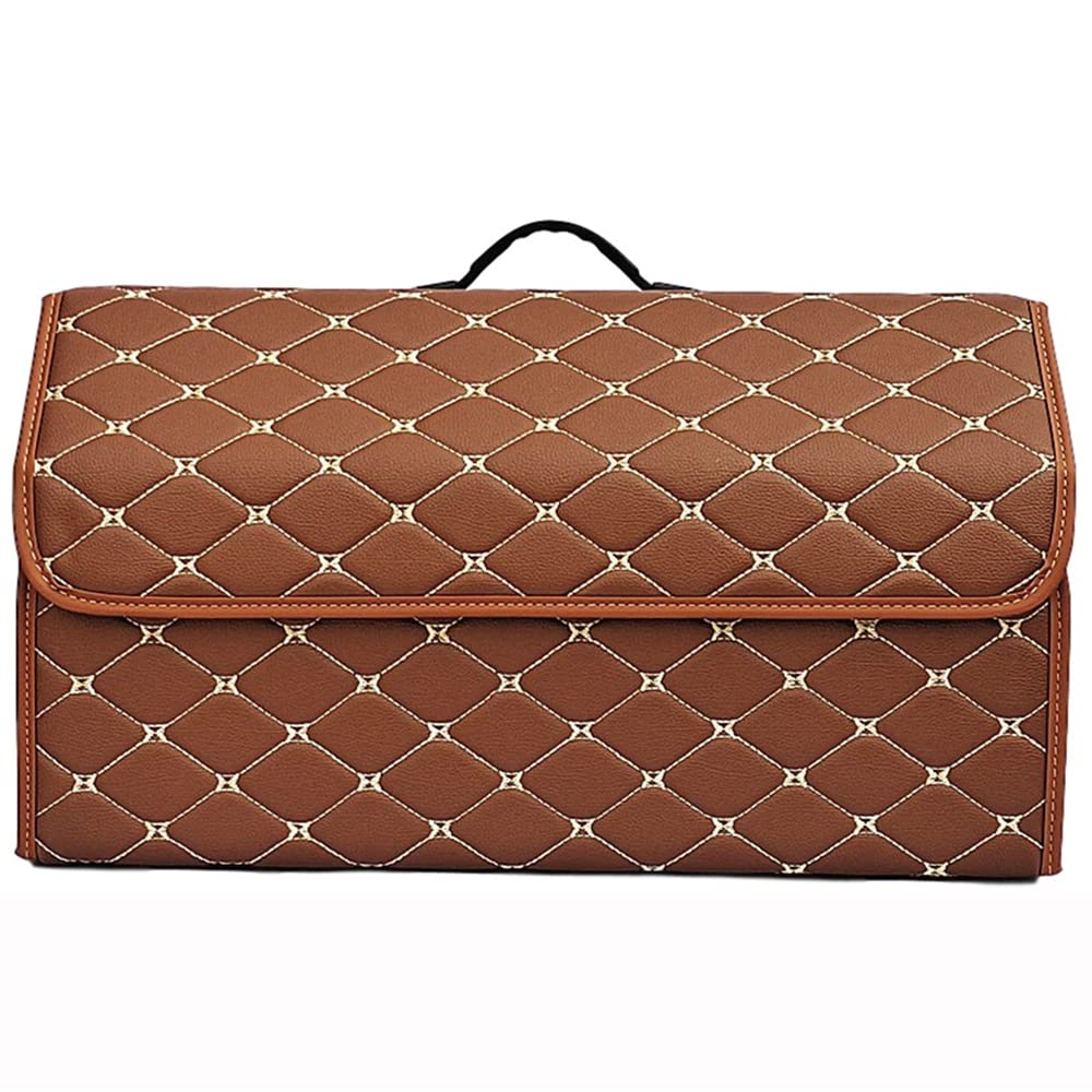 Organizador Maletero de Coche para Hyundai Equus Elantra Creta Accent Cuero Impermeable Plegable Almacenamiento Organizador con Tapa Fácil de Limpiar,Brown Style-L