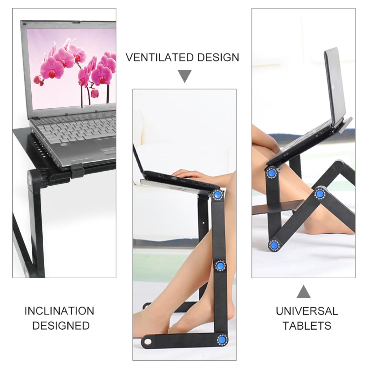 Lurrose Soporte Portátil para Portátil Negro con Ventilación, Plegable y Ajustable, con Tablero para Ratón, Mesa Ergonómica para Laptop y Tabletas, Uso Doméstico y Oficina