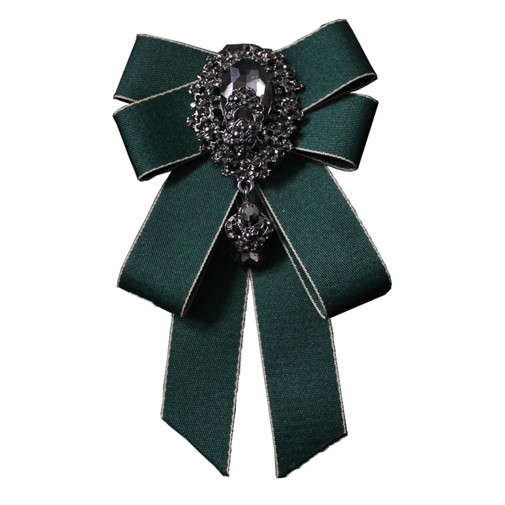 Rhinestone Retro British Style Pre-tied Adjustable Fabric Ribbon Bow Tie for Women Men Uniform Necktie Bownot