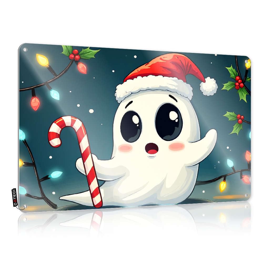 Sujd Colour Metal Wall Decoration Western Decore Home Decor - A Cute Ghost Wearing A Santa Hat, Holding A Candy Cane Gift For Fisherman Rustic Style Artwork For Patio(20X30cm)