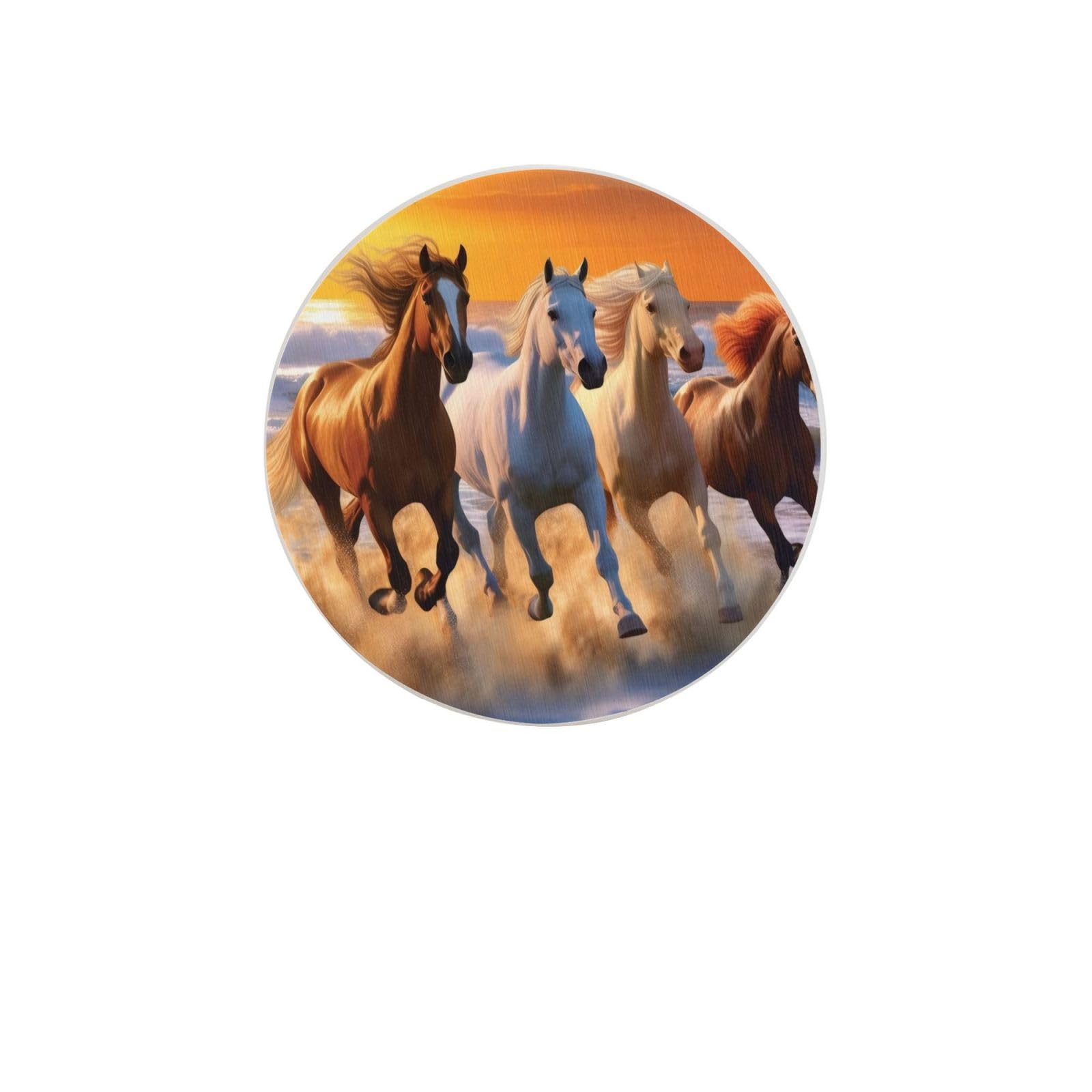 Horses On The Beach Absorbent Drink Coasters Diatomaceous Round Coaster 4 Inch Reusable Cup Coasters Set 4pc