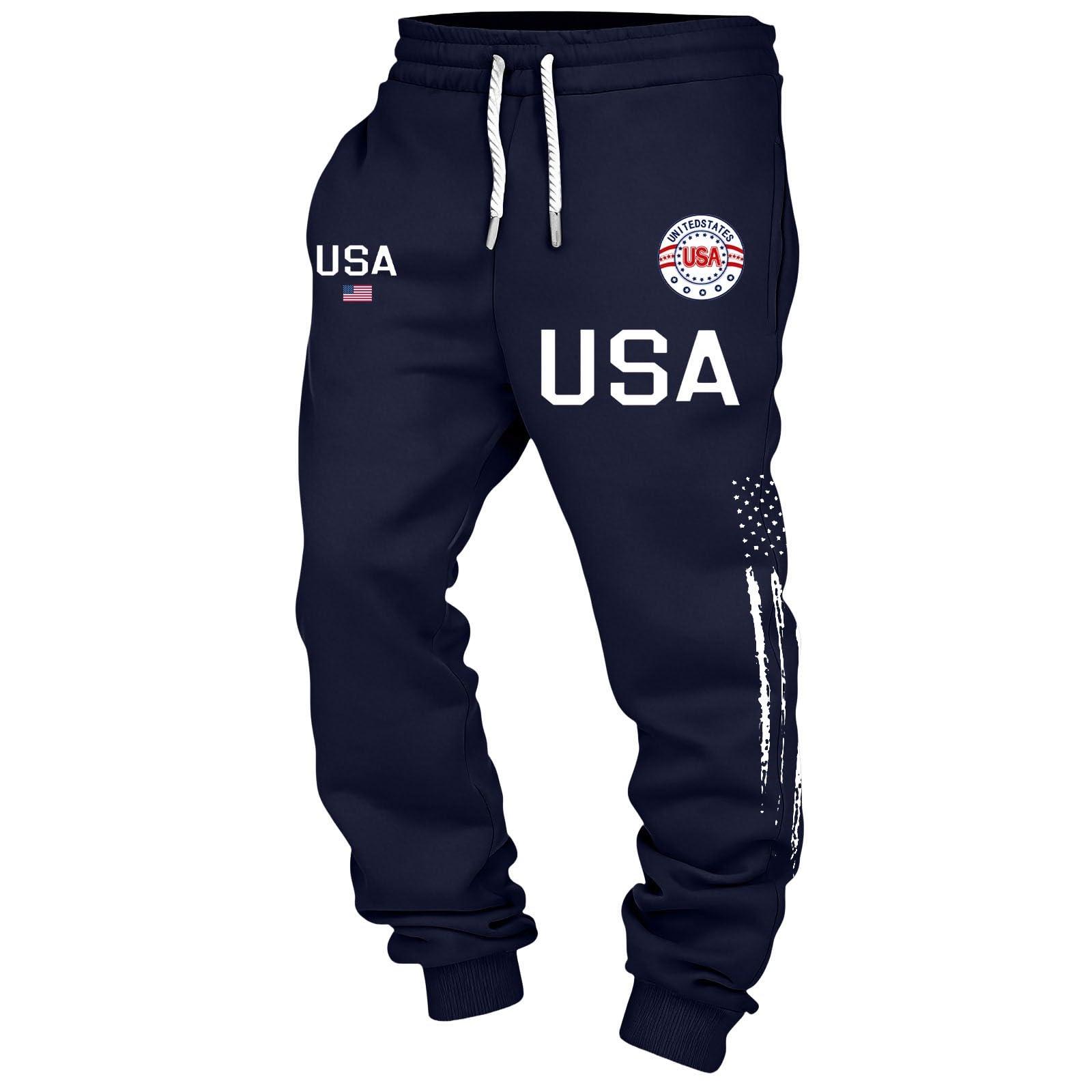 Bukknye Men's Dark Blue Jogging Bottoms For Uk Tracksuit Joggers American Flag 250 Graphic Elastic Waisted Drawstring Lightweight Cuffed Trousers Stretch Gym Workout Sweatpants With Pockets