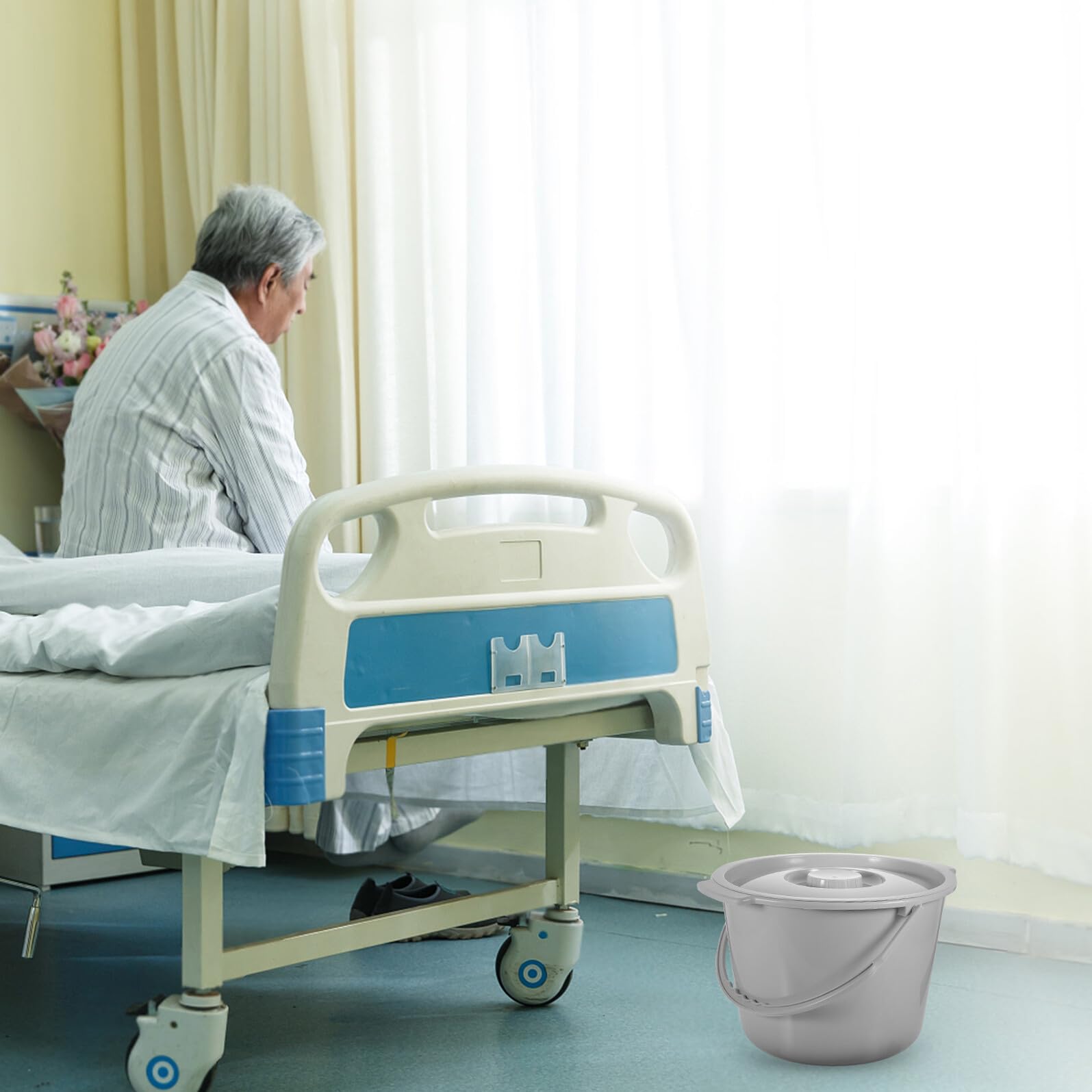 Healvian Vaso da Toilette Portatile in Plastica Coperchio, Design Compatto e Grande Capacità, per Bagno Campeggio e Uso Domestico Adulti