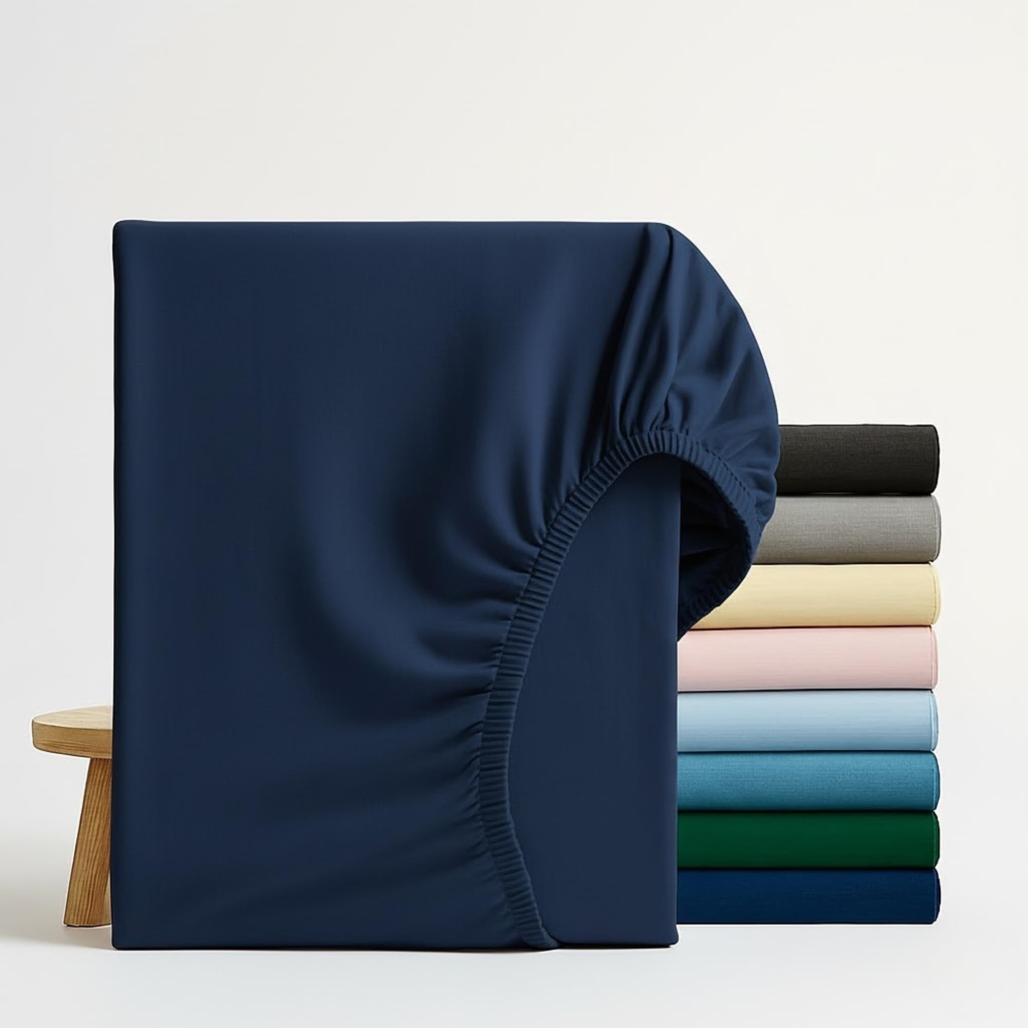 Q&H Bedding Small Double Fitted Sheet Navy Blue, 30cm Extra Deep Fitted Sheet, Soft Brushed Microfiber Elastic Bed Sheets, Shrinkage, Fade Resistant, Washable Sheets