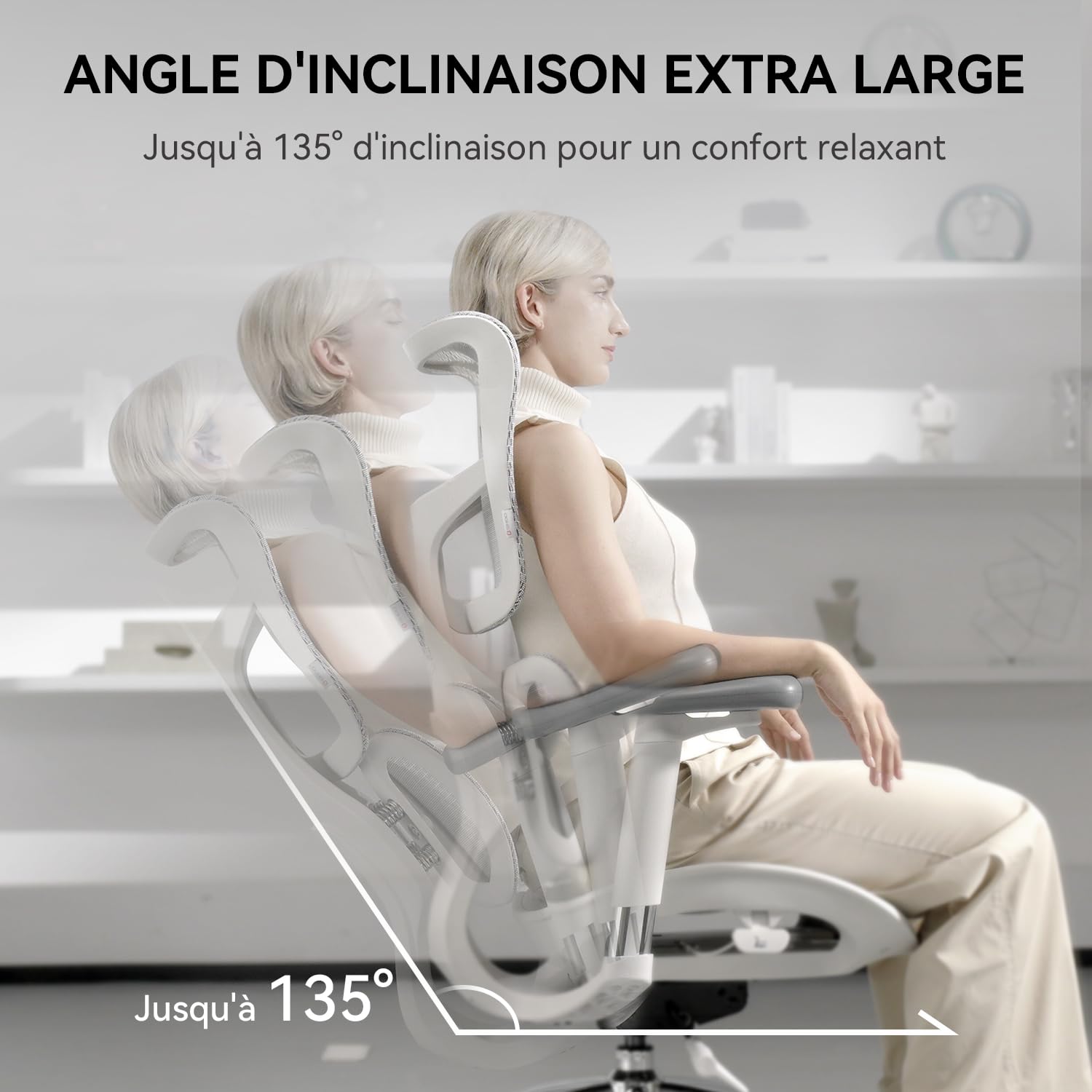 SIHOO Doro S100 Chaise de Bureau Ergonomique - avec Un Soutien Lombaire Dynamique Double, Dossier réglable sur 5 Niveaux, accoudoirs coordonnés en 4D, Angle d'inclinaison Maximal de 135 degrés, Blanc
