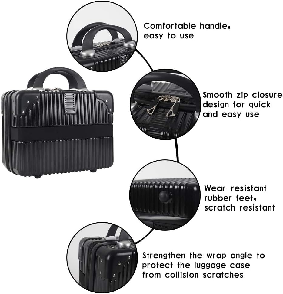 Image of Makeup Case Suitcase, Mini Bag, Mini Hard Shell Travel Luggage, Women Portable Water Proof Carrying Suitcase, Organizer Bag, Small Hard Shell Cosmetic Luggage, Water Proof (B-Black)
