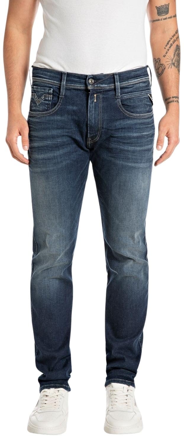 Replay Herren Jeans Anbass Slim-Fit Hyperflex mit Stretch, Blau (Dark Blue 007-5), 34W / 36L