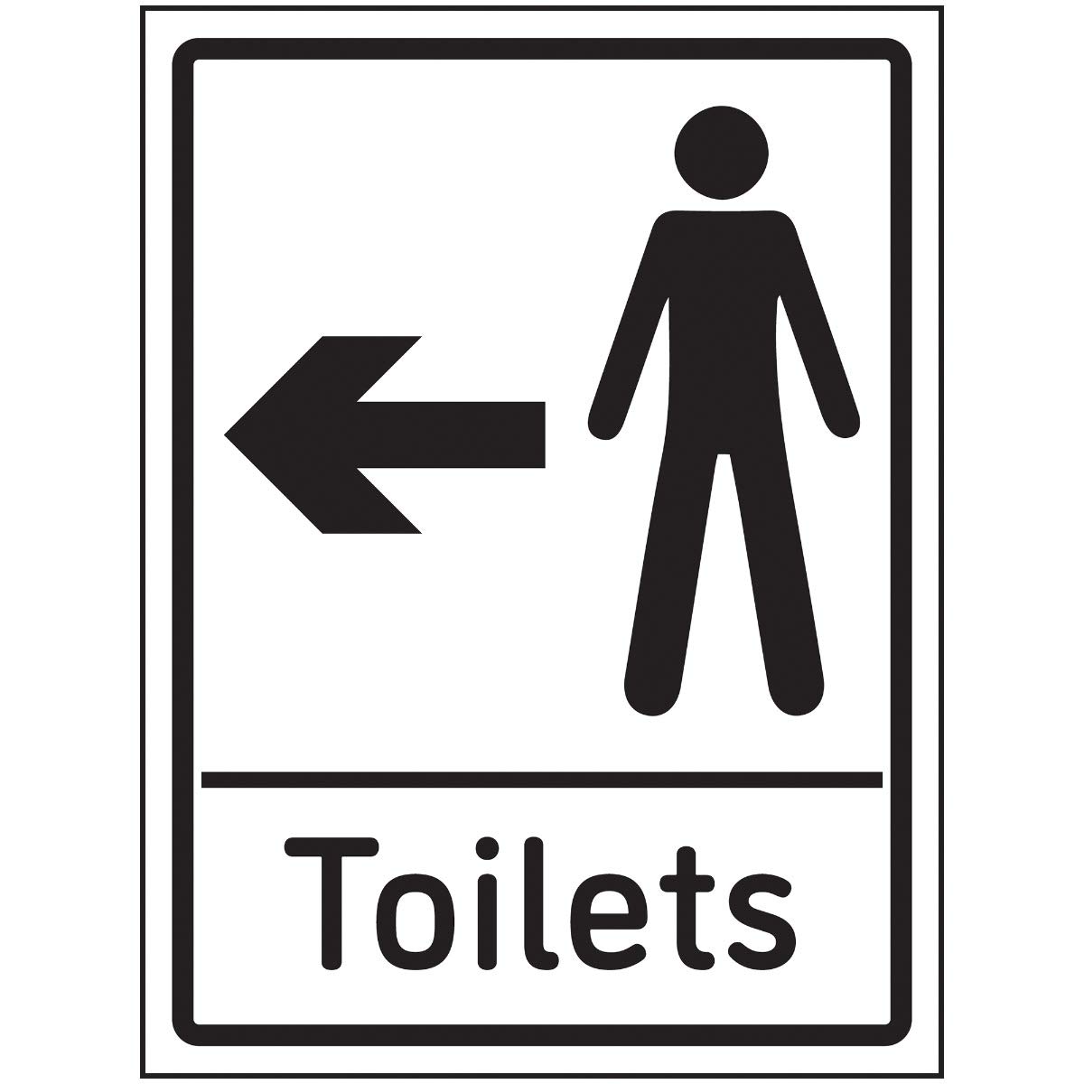 V Safety Mens Toilets Arrow Left Sign - 150 x 200 mm - Self Adhesive Aluminium Effect Safety Sign