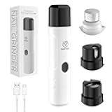 PAPIFFEED Dog Nail Grinder Upgraded with 2 LED Lights, 3-Speed Rechargeable & Quiet - Upgraded Electric Pet Nail Trimmer for Small Medium Large Dogs & Cats, Painless Paws Grooming Tool - White