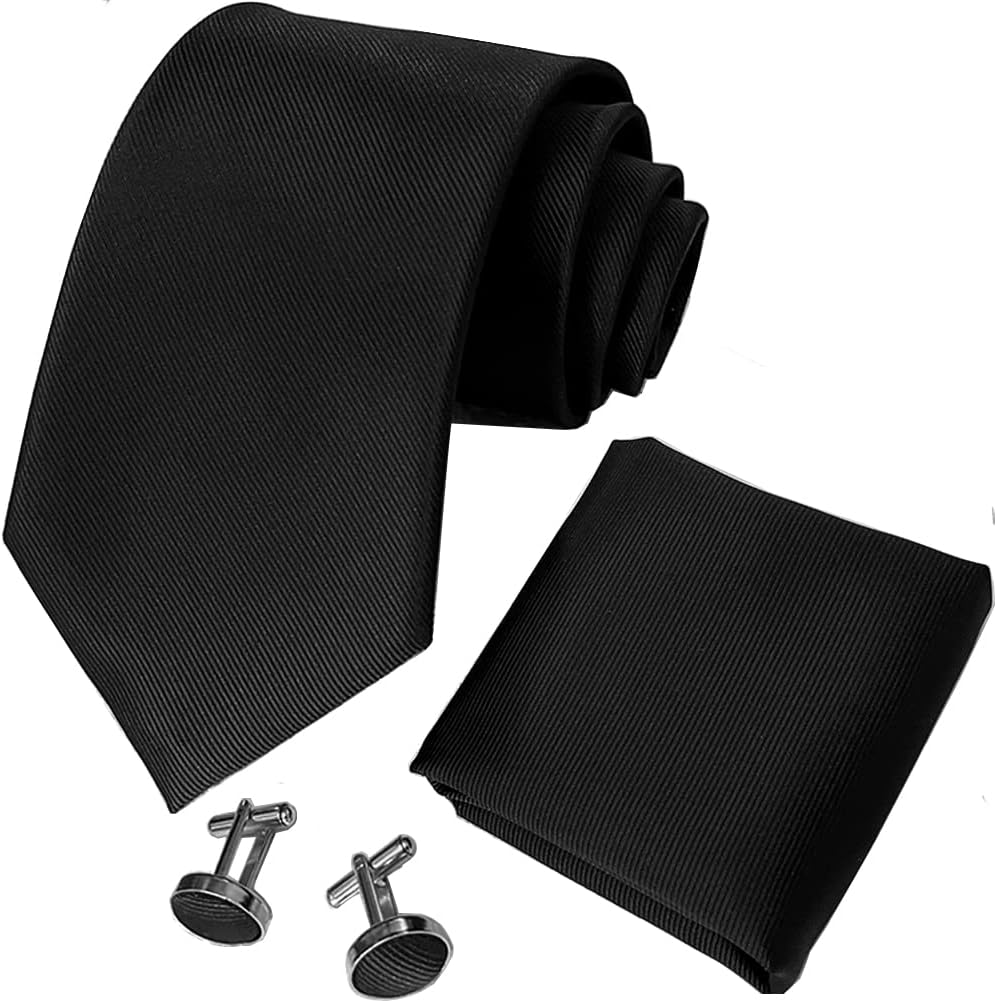 CANGRON Men Solid Tie Basic Collection Necktie Pocket Square Cufflinks Tie Set LSC8ZH