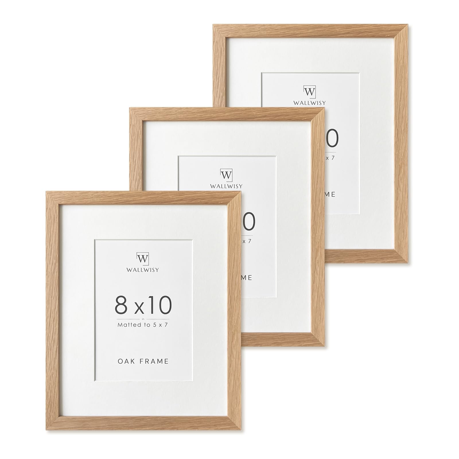 10x8 Picture Frame, Solid Oak Wood 8 x 10 Photo Frame with Mat to 4.6x6.6, 10x8 Picture Frames for Wall and Tabletop Display, Natural Oak 8x10 Frame, Set of 3