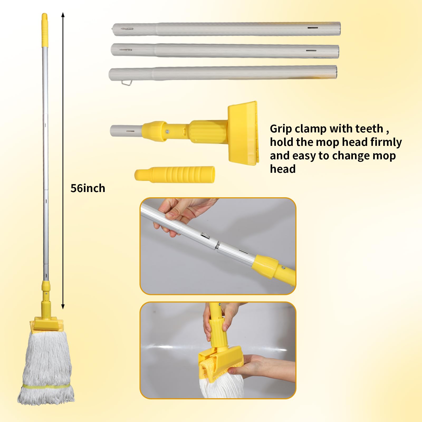 Midoneat Wischeimer mit Auswringer, 22 Qt (5,5 Gallonen), Griff, Räder, Bodenreinigung, 41,9 cm L x 26,9 cm B x 67,1 cm H, Gelb, fügen Sie einen Baumwollmopp hinzu