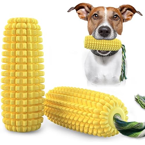 PunkyKom Dog Chew Toys, Puppy Toothbrush for Cleaning Teeth,Dog Squeak/Non-Squeak Toys Interactive Corn Toys, Dog Toys Aggressive Chewers for Small/Medium/Large Dog.
