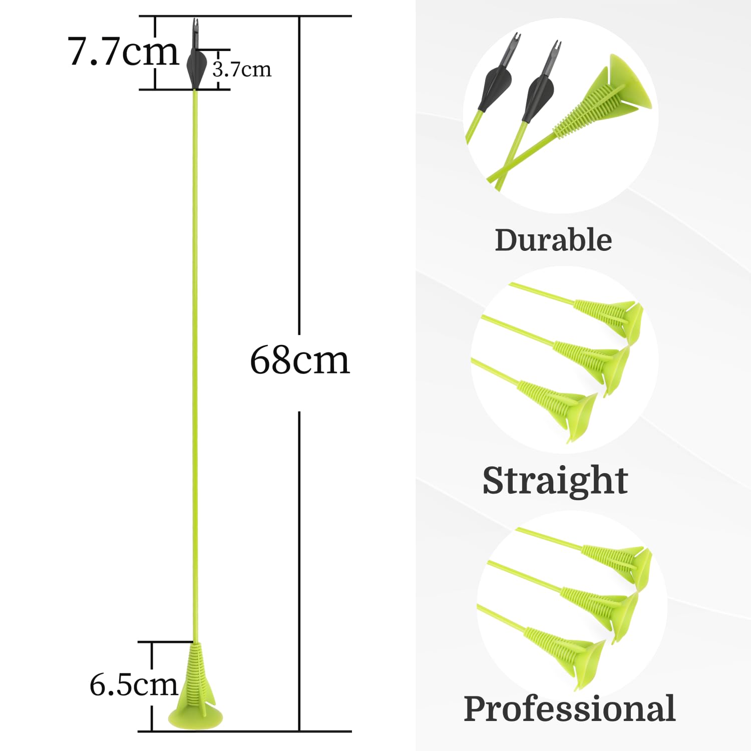 Lot de 12 flèches à ventouse en fibre de verre 68 cm - Flèches d'aspiration sûres pour les jeunes - Pour la pratique du tir à l'arc