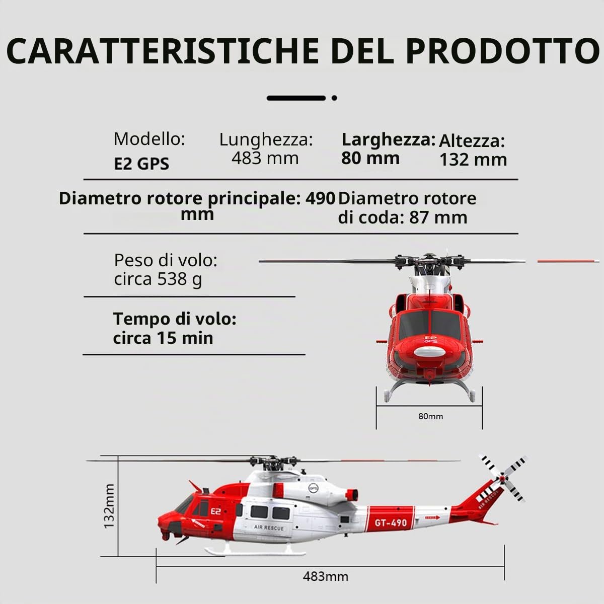 GOOSKY E2 UH-1Y RC elicottero per adulti, 1/35 2.4G 6CH Dual Brushless Direct Drive RC elicottero con posizionamento Lidar (versione RF/modalità commutabile)