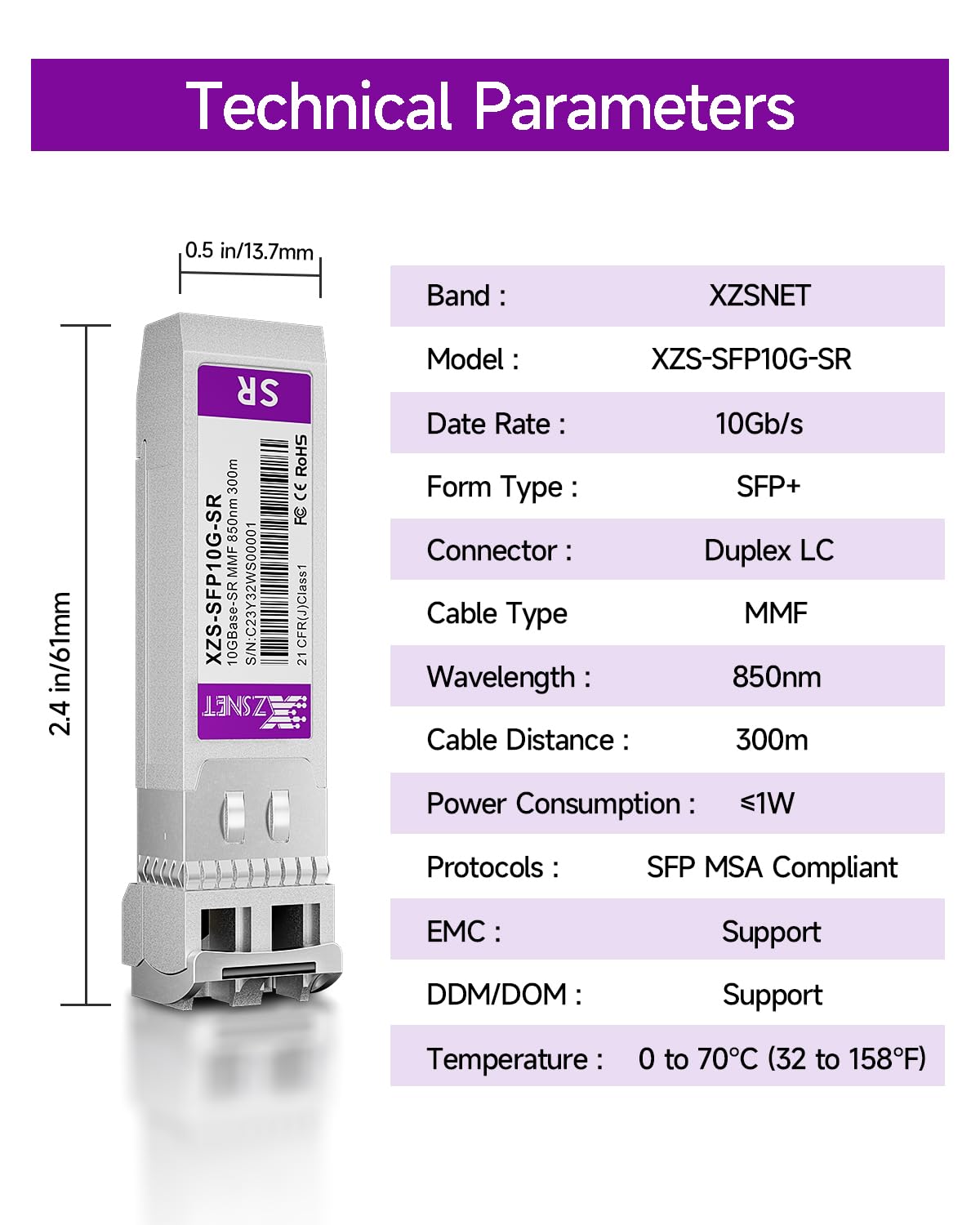 Lot de 4 émetteurs-récepteurs SFP+ 10GBASE-SR SFP+, module fibre multimode 10 G SFP+ vers LC compatible avec Cisco SFP-10G-SR, Ubiquiti UniFi UF-MM-10G, Mikrotik S+85DLC03D, Meraki, Netgear, D-Link et