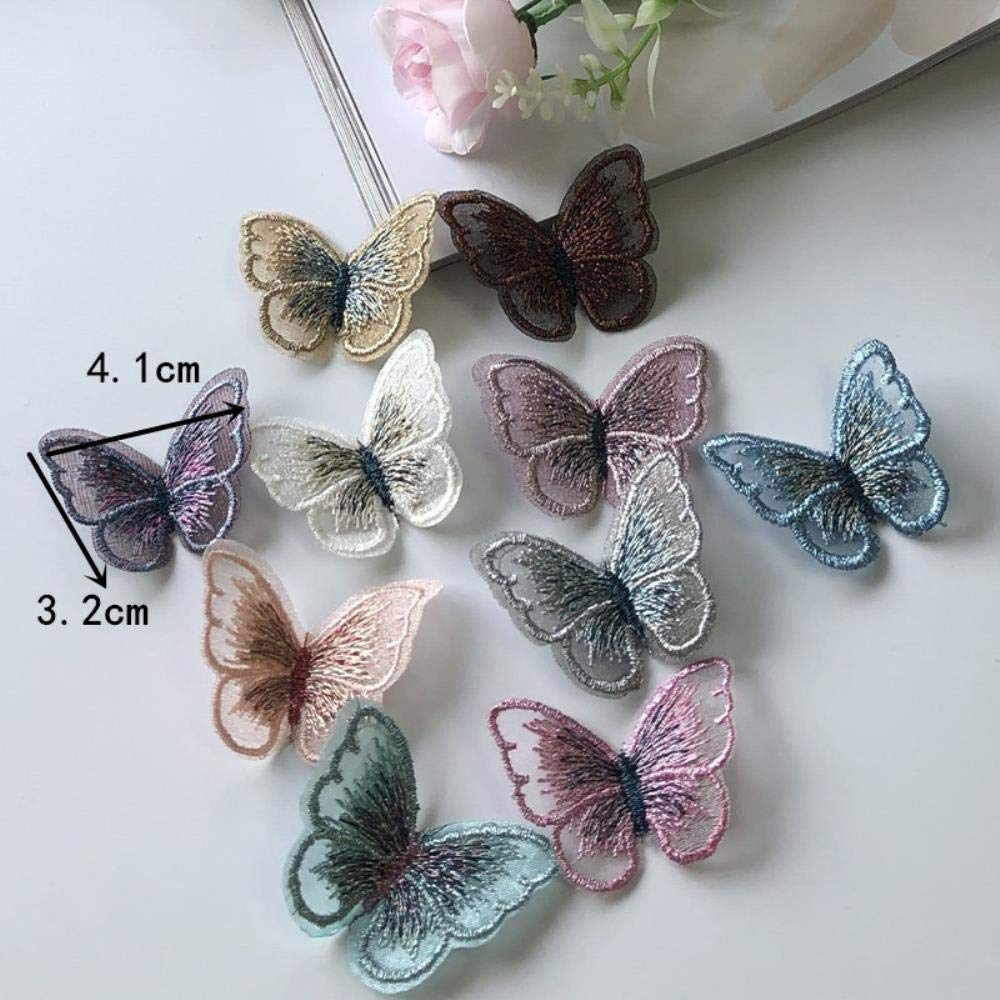 haftowanie poprawek, szycie na poprawkach Organza 3D motyl przyszyć naszywki koronkowa tkanina dekolt kołnierz siateczkowy haft DIY dekoracja włosy panny młodej koronkowa naszywka kwiat(Beige)