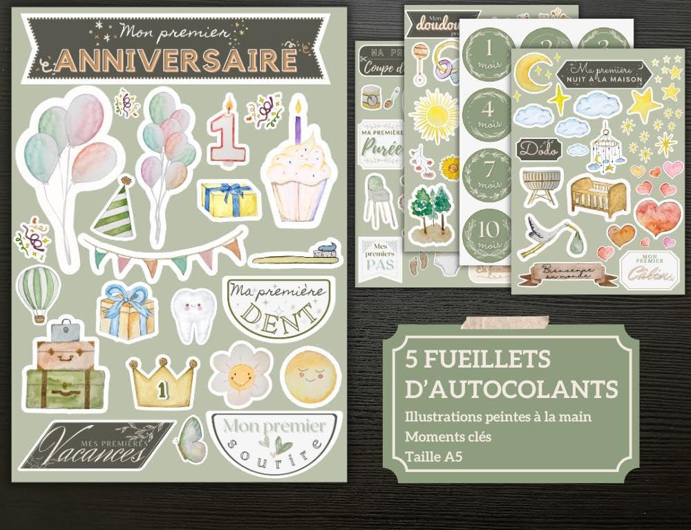 Album Bébé Kit de Scrapbooking de Naissance - Précieux Souvenirs - Cadeau de Maternité pour Garçons et Filles