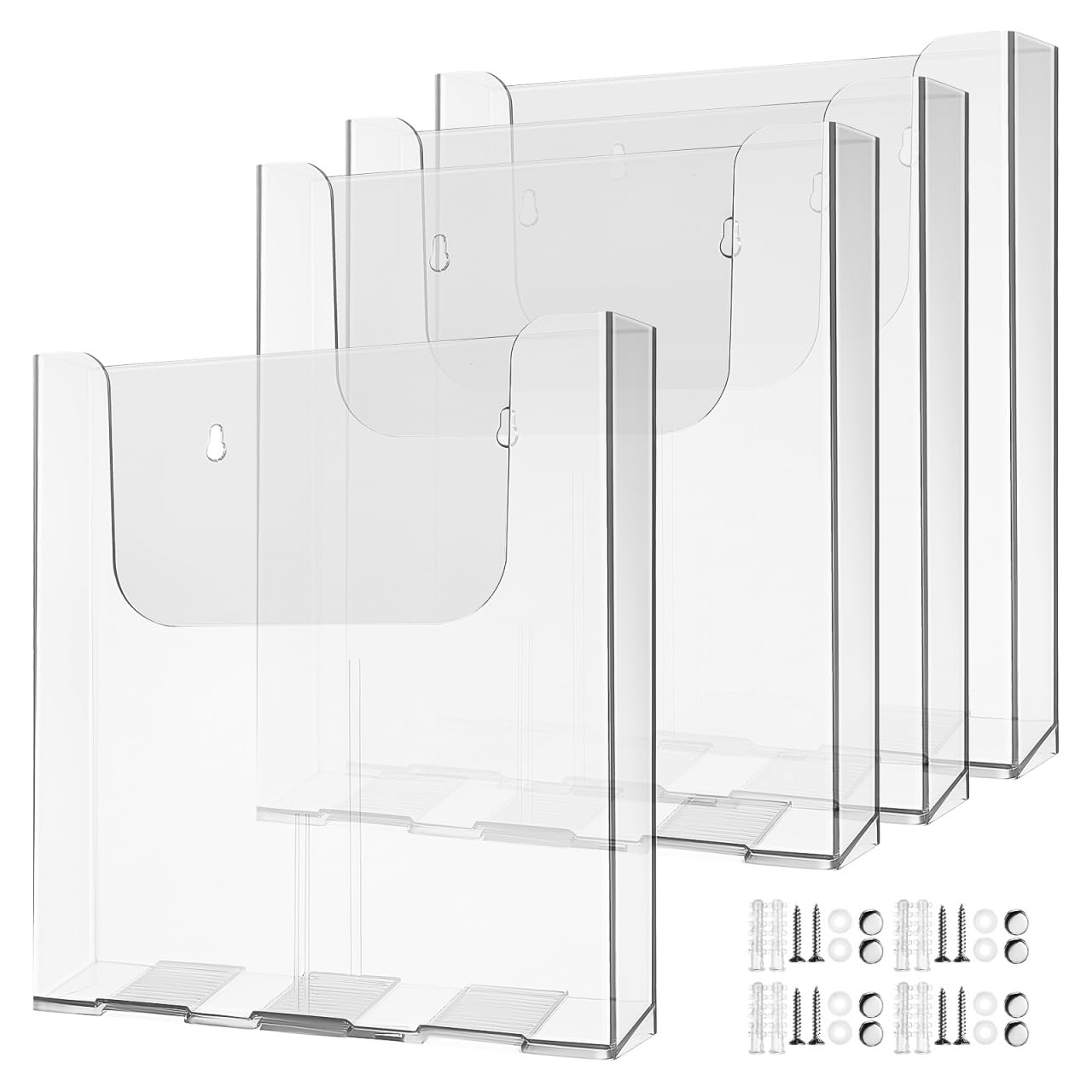 Cabilock 4 Pack A4 Wall Mounted Document Holder, Acrylic Menu Leaflet Holder, Clear Portrait Magazine File Stand for Brochures, Literature, Pamphlet Display
