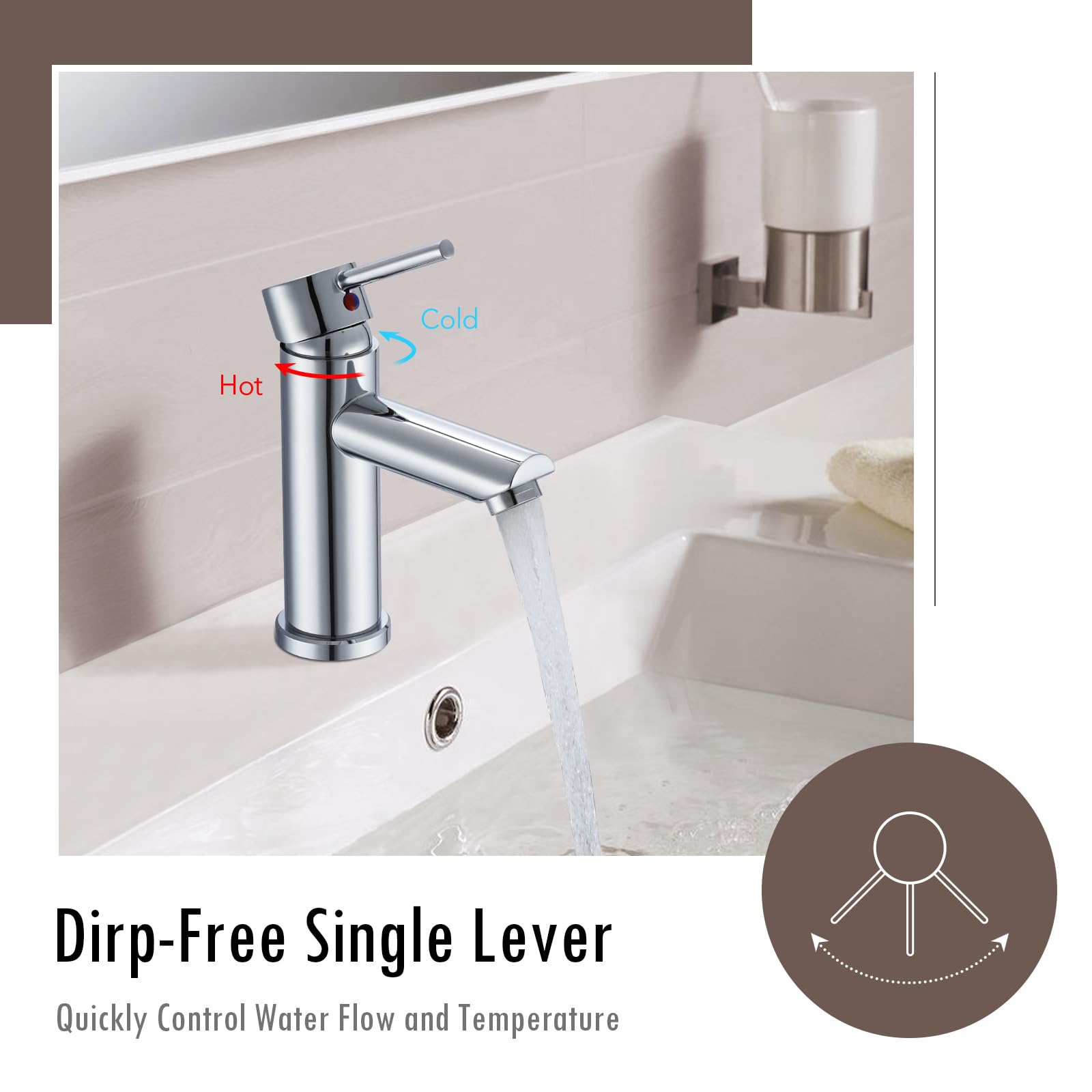Peppermint Bathroom Sink Taps Basin Taps Mono Single Lever Bathroom Mixer Tap 1 Hole - Image 4