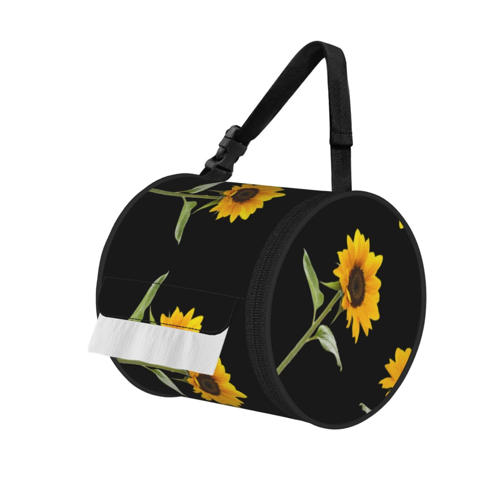 Bloom Sunflower Printed Roll Paper Carrier Bag, Foldable Oxford Cloth Tissue Case for Camping Hiking Backpack