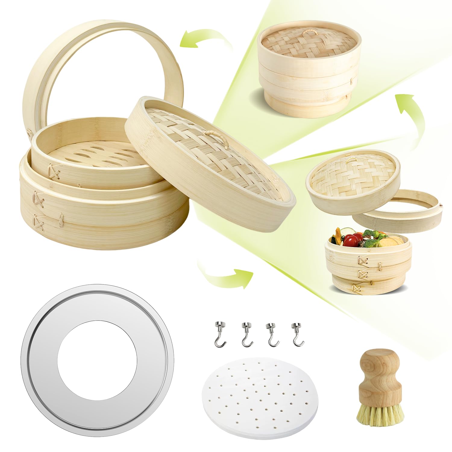 桧製蒸籠２４センチ２段・蒸し板セット 照宝 杉せいろ 二段 蒸し板セット24cm | 中華街 照宝