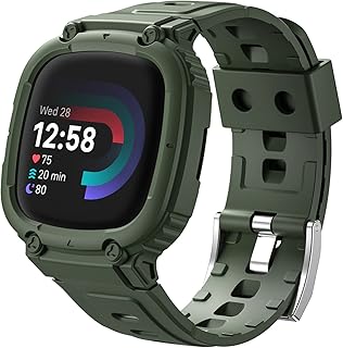 Hehighti Band Compatible for Fitbit Versa 4/ Fitbit Versa 3/Fitbit Sense 2/ Fitbit Sense 1/ Fitbit Sense Replacement with Case, Protective Case Strap Rugged Sport Wristbands with Bumper Men